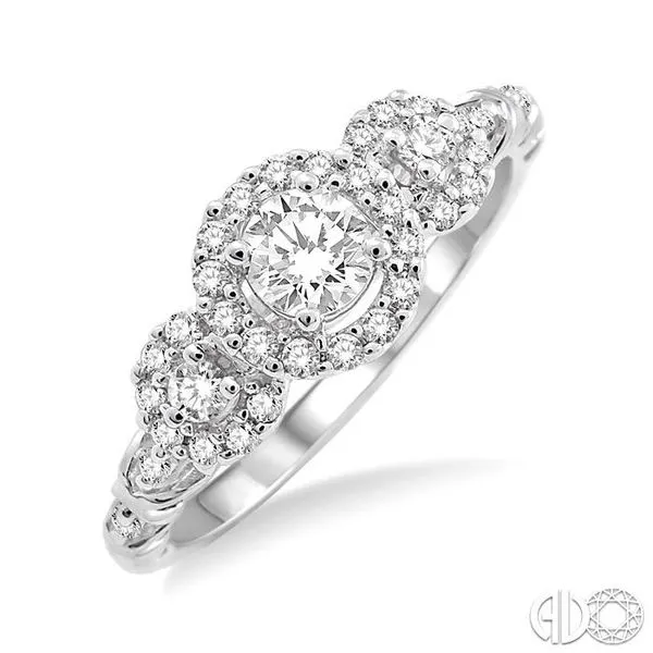 14k White Gold Round Gemstone & 1/5 CTW Diamond Halo Ring