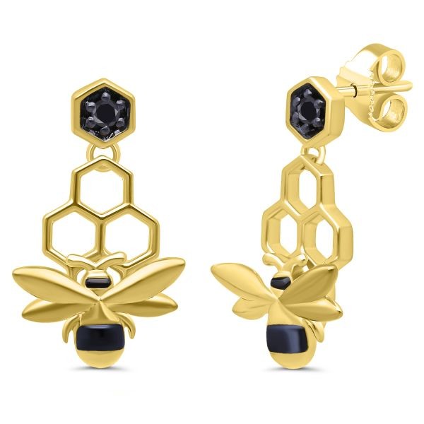 Black Diamond Bee and Honeycomb Earrings Grogan Jewelers Florence, AL