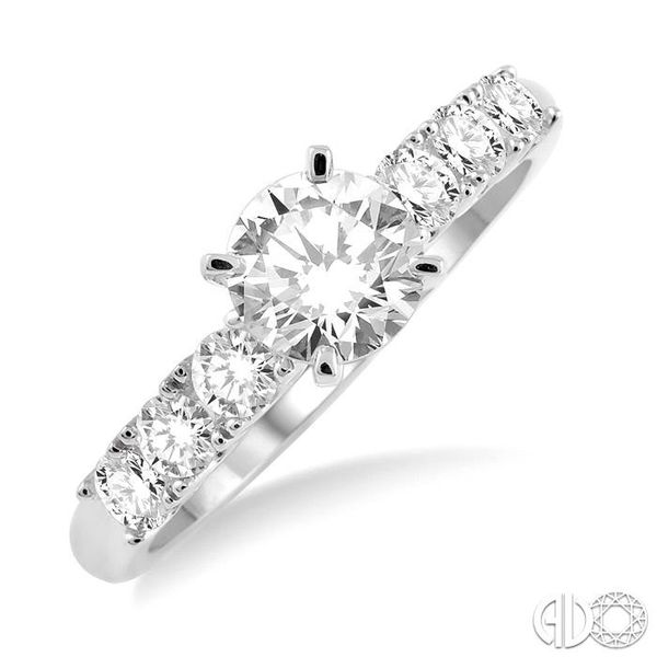 1 Ctw Diamond Engagement Ring with 5/8 Ct Round Cut Center Stone in 14K  White Gold