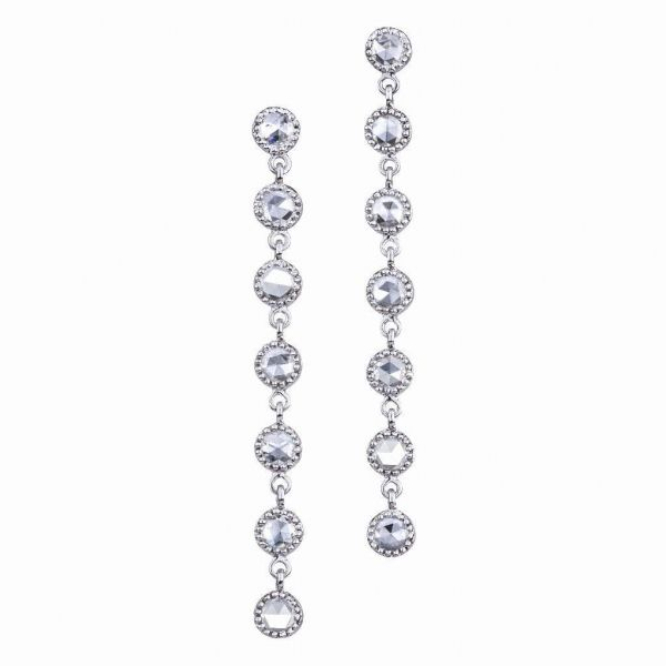 The Grace Linear Earrings with White Diamonds in White Gold Grogan Jewelers Florence, AL