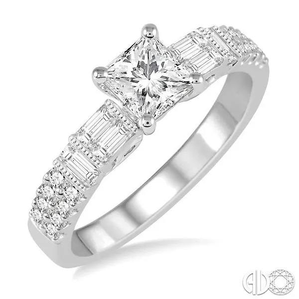 1 1/10 ctw Diamond Engagement Ring with 5/8 Ct Princess Cut Center Stone in 14K White Gold similar item image