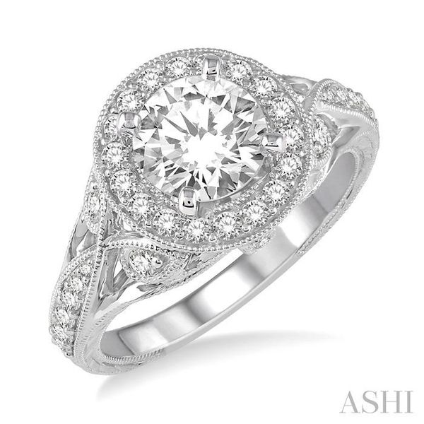 1/2 Ctw Round Diamond Semi-Mount Halo Engagement Ring in 14K White Gold Grogan Jewelers Florence, AL