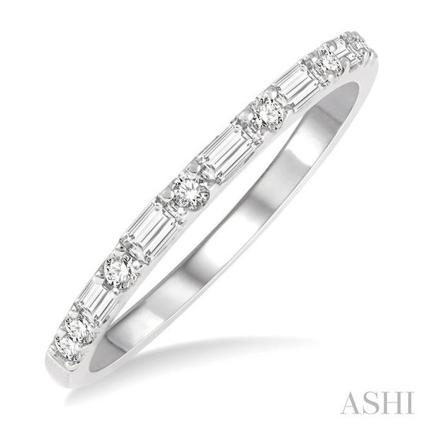 1/3 Ctw Alternating Baguette and Round Cut Diamond Wedding Band in 14K White Gold Grogan Jewelers Florence, AL