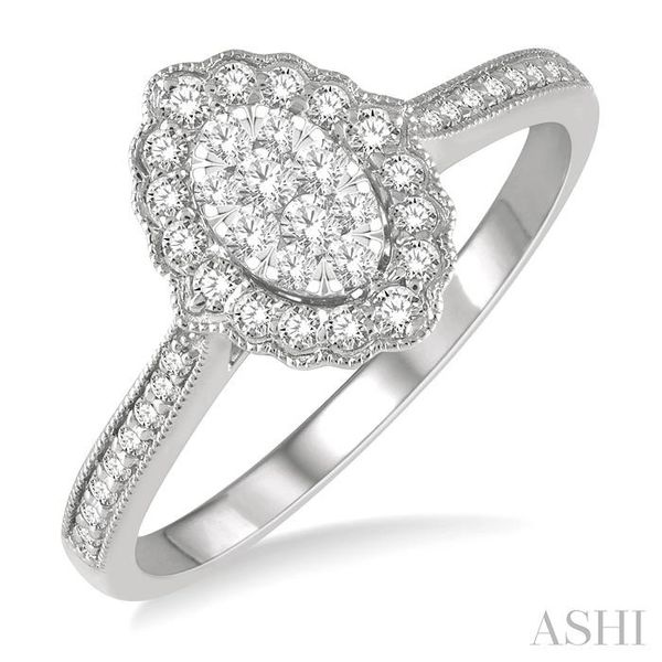 1/3 ctw Oval Laticde Lovebright Round Cut Diamond Ladies Ring in 14K White Gold Grogan Jewelers Florence, AL