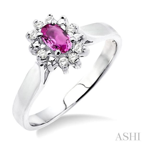5x3mm Oval Cut Pink Sapphire and 1/10 Ctw Round Cut Diamond Ring in 10K White Gold Grogan Jewelers Florence, AL
