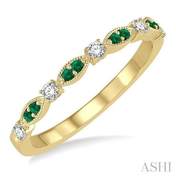 1/6 Ctw Round Cut Diamond and 1.35mm Emerald Precious Stone Wedding Band in 14K Yellow Gold Grogan Jewelers Florence, AL