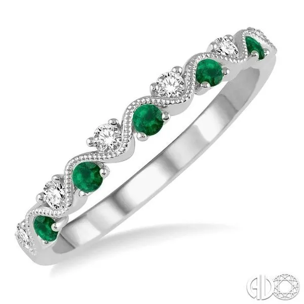 1/6 Ctw Round Cut Diamond and 1.80mm Emerald Precious Wav...