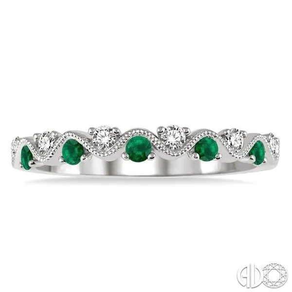 1/6 Ctw Round Cut Diamond and 1.80mm Emerald Precious Wav...