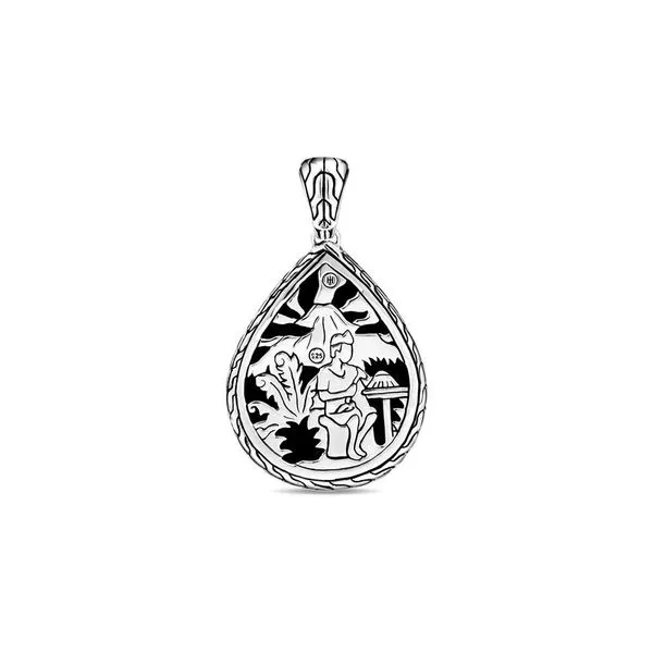 Classic Chain Hammered Silver Drop Pendant with Black Sap...