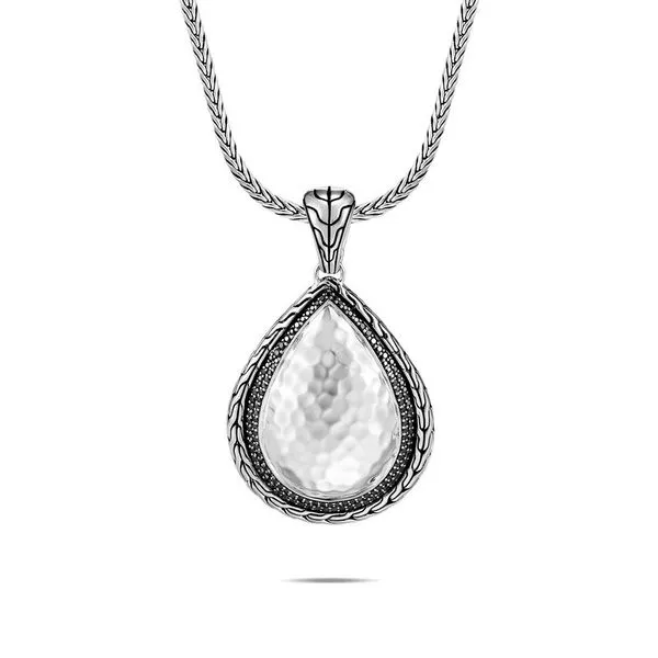 Classic Chain Hammered Silver Drop Pendant with Black Sap...