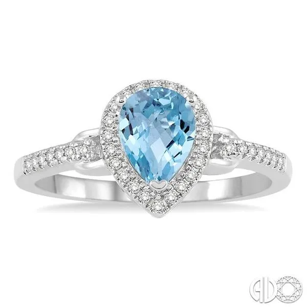 14K White Yellow or Rose Gold Aquamarine Pear & 1/6 CTW Diamond Double V Ring