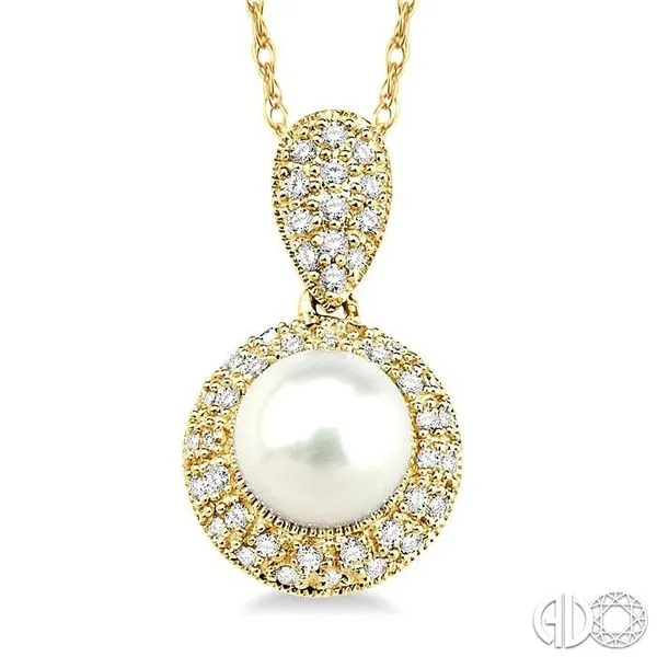 6.5 mm Cultured Pearl and 1/4 Ctw Single Cut Diamond Pendant in 10K Yellow Gold with Chain similar item image