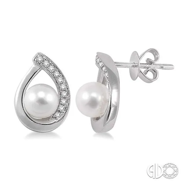 6x6MM Cultured Pearl and 1/10 Ctw Round Cut Diamond Earrings in 14K White Gold similar item image