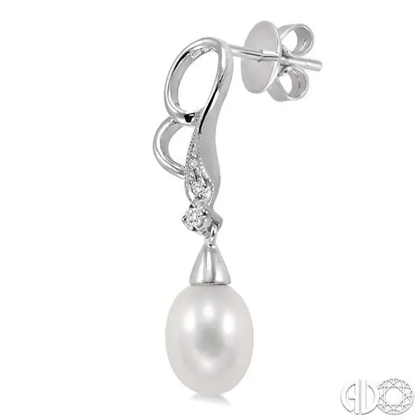8x6MM Cultured Pearl and 1/20 Ctw Round Cut Diamond Earri...