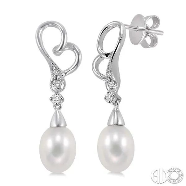 8x6MM Cultured Pearl and 1/20 Ctw Round Cut Diamond Earrings in 14K White Gold similar item image