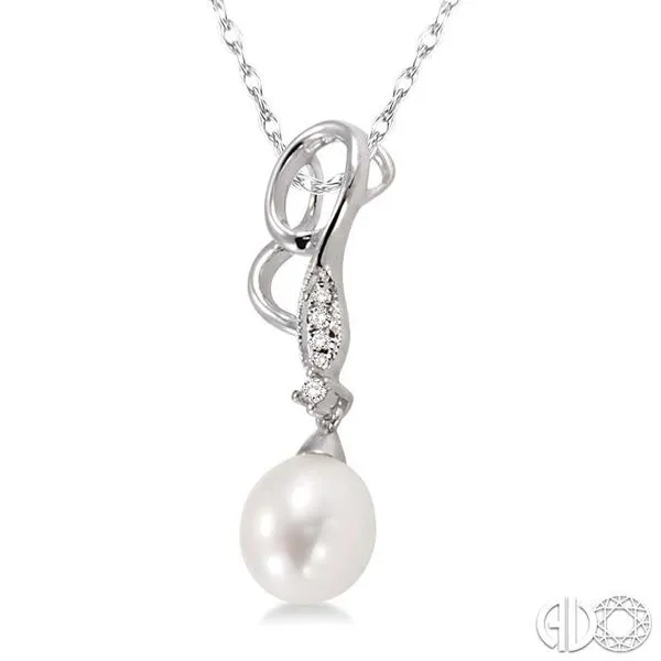 9x7mm Briolette Cut Cultured Pearl and 1/20 Ctw Round Cut...