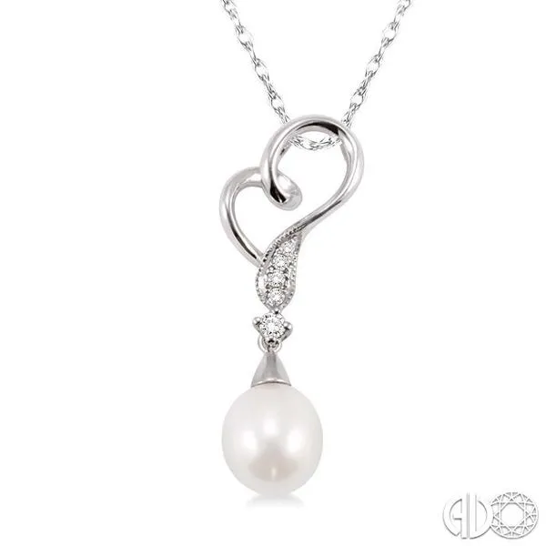 9x7mm Briolette Cut Cultured Pearl and 1/20 Ctw Round Cut Diamond Drop Pendant in 14K White Gold with Chain similar item image