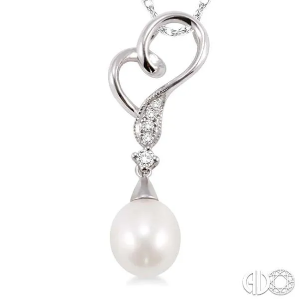 9x7mm Briolette Cut Cultured Pearl and 1/20 Ctw Round Cut...