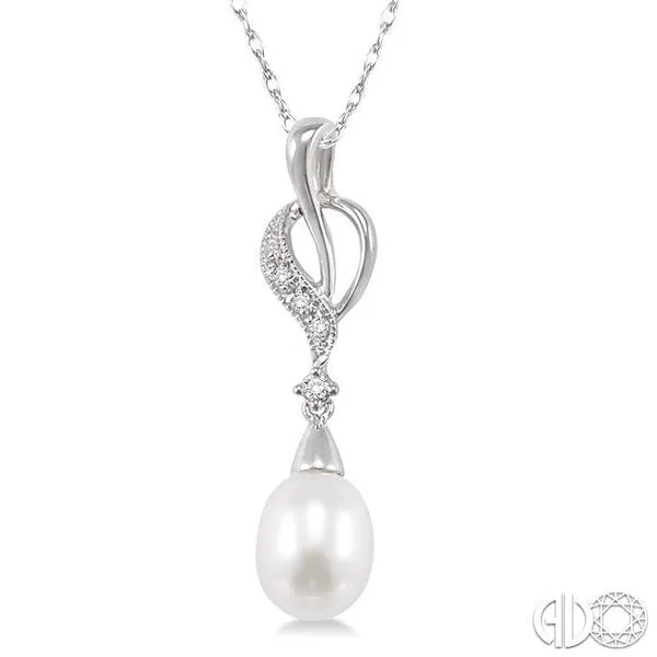 9x7mm Briolette Cut Cultured Pearl and 1/20 Ctw Round Cut Diamond Drop Pendant in 14K White Gold with Chain similar item image