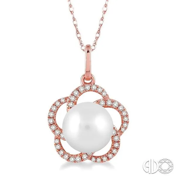 7x7 MM Cultured Pearl and 1/8 Ctw Round Cut Diamond Pendant in 14K Rose Gold with Chain similar item image