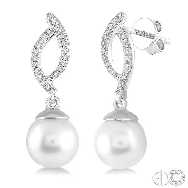 7x7 MM Round Cut Cultured Pearl and 1/6 Ctw Round Cut Diamond Earrings in 14K White Gold similar item image