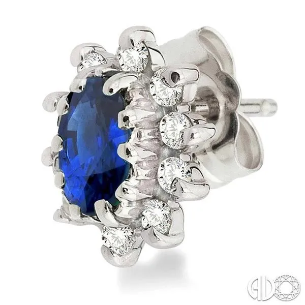 5x3MM Oval Cut Sapphire and 1/4 Ctw Round Cut Diamond Ear...