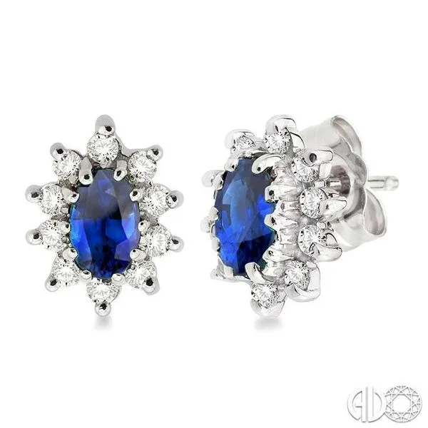 5x3MM Oval Cut Sapphire and 1/4 Ctw Round Cut Diamond Earrings in 14K White Gold similar item image