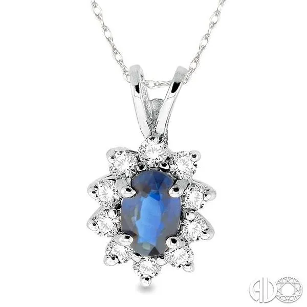 6x4MM Oval Cut Sapphire and 1/4 Ctw Round Cut Diamond Pendant in 14K White Gold with Chain similar item image