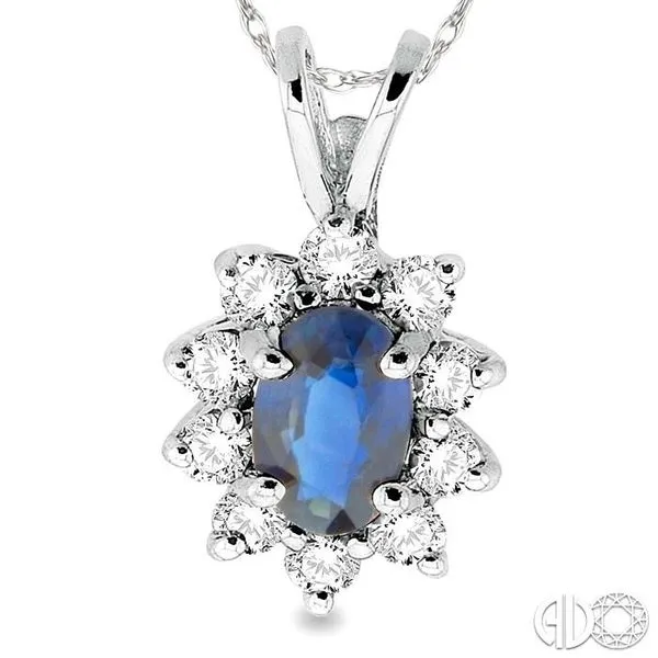 6x4MM Oval Cut Sapphire and 1/4 Ctw Round Cut Diamond Pen...