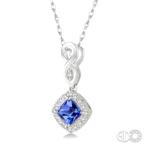 4x4 MM Cushion Cut Tanzanite and 1/10 Ctw Round Cut Diamo...