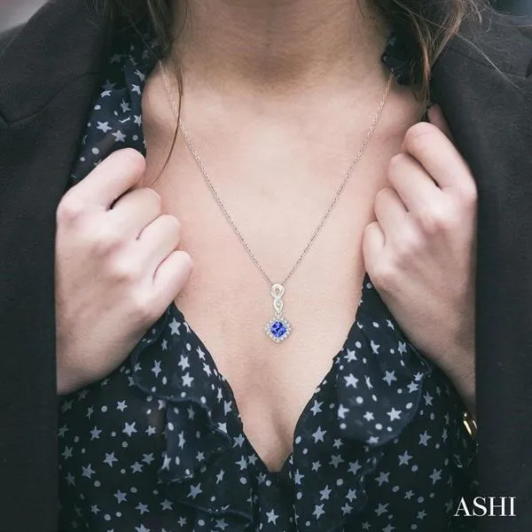 4x4 MM Cushion Cut Tanzanite and 1/10 Ctw Round Cut Diamo...