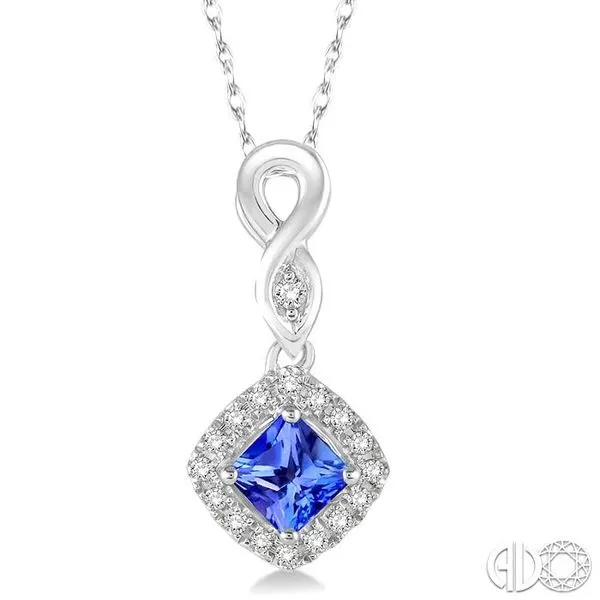 4x4 MM Cushion Cut Tanzanite and 1/10 Ctw Round Cut Diamo...