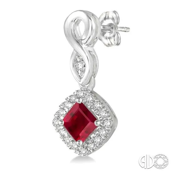 4x4 MM Cushion Cut Ruby and 1/5 Ctw Round Cut Diamond Ear...