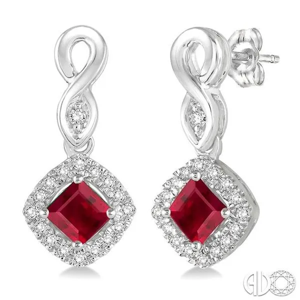 4x4 MM Cushion Cut Ruby and 1/5 Ctw Round Cut Diamond Ear...