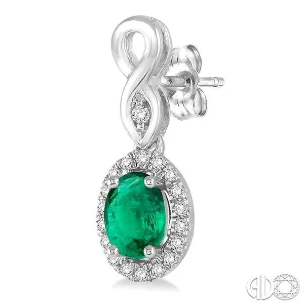 5x3 MM Oval Cut Emerald and 1/6 Ctw Round Cut Diamond Ear...