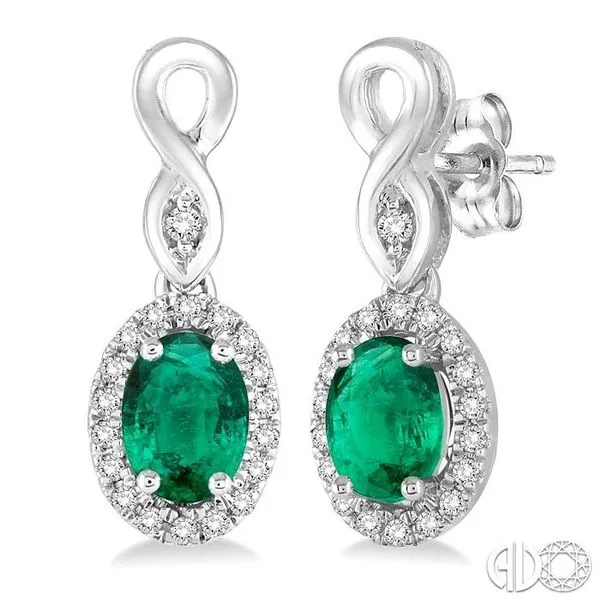 5x3 MM Oval Cut Emerald and 1/6 Ctw Round Cut Diamond Ear...