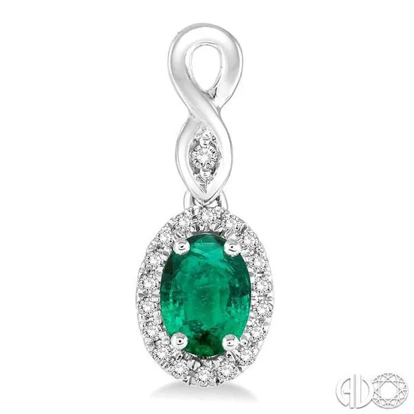5x3 MM Oval Cut Emerald and 1/6 Ctw Round Cut Diamond Ear...