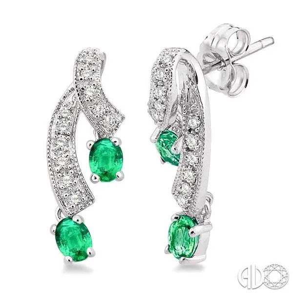 4x3MM Oval Cut Emerald and 1/5 Ctw Round Cut Diamond Earr...
