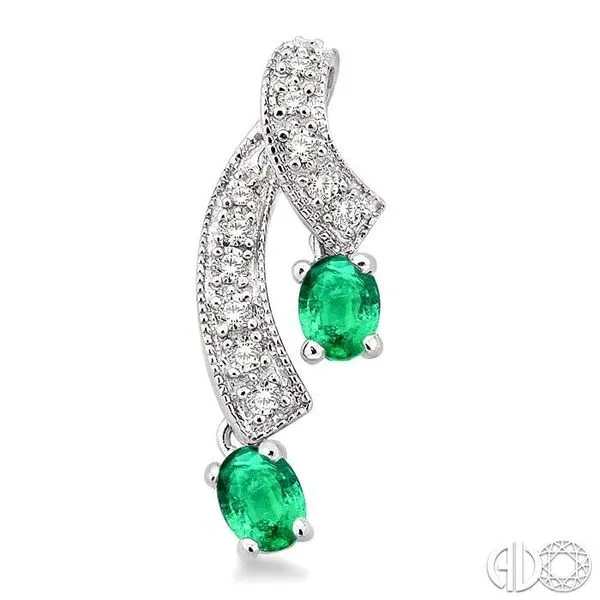 4x3MM Oval Cut Emerald and 1/5 Ctw Round Cut Diamond Earr...