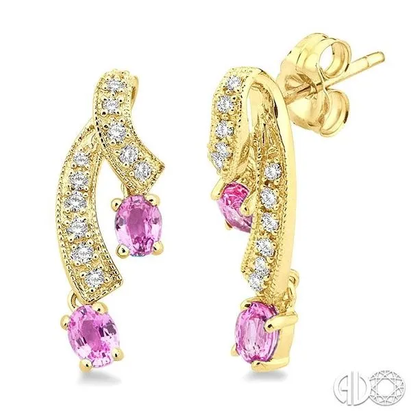 4x3MM Oval Cut Pink Sapphire and 1/5 Ctw Round Cut Diamon...