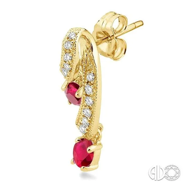 4x3MM Oval Cut Ruby and 1/5 Ctw Round Cut Diamond Earring...
