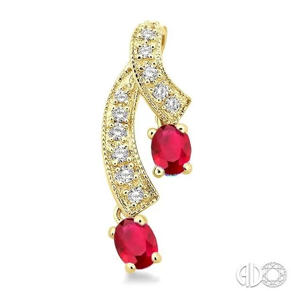 4x3MM Oval Cut Ruby and 1/5 Ctw Round Cut Diamond Earring...