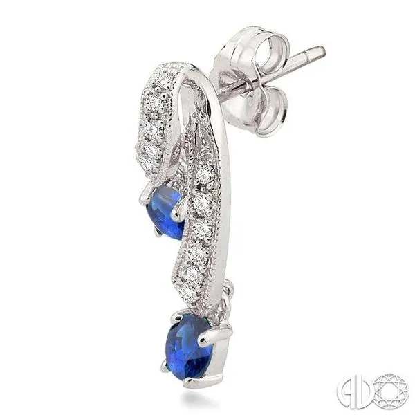 4x3MM Oval Cut Sapphire and 1/5 Ctw Round Cut Diamond Ear...