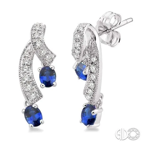 4x3MM Oval Cut Sapphire and 1/5 Ctw Round Cut Diamond Ear...