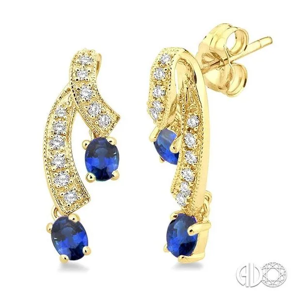 4x3MM Oval Cut Sapphire and 1/5 Ctw Round Cut Diamond Ear...