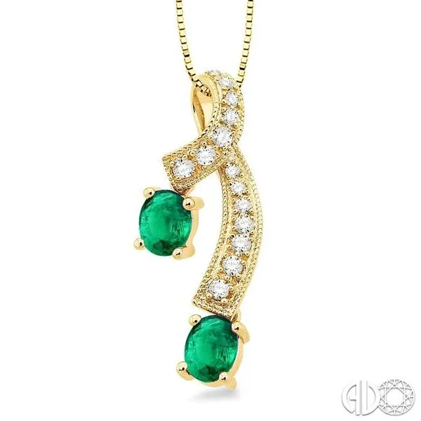 5x4MM Oval Cut Emerald and 1/6 Ctw Round Cut Diamond Pend...