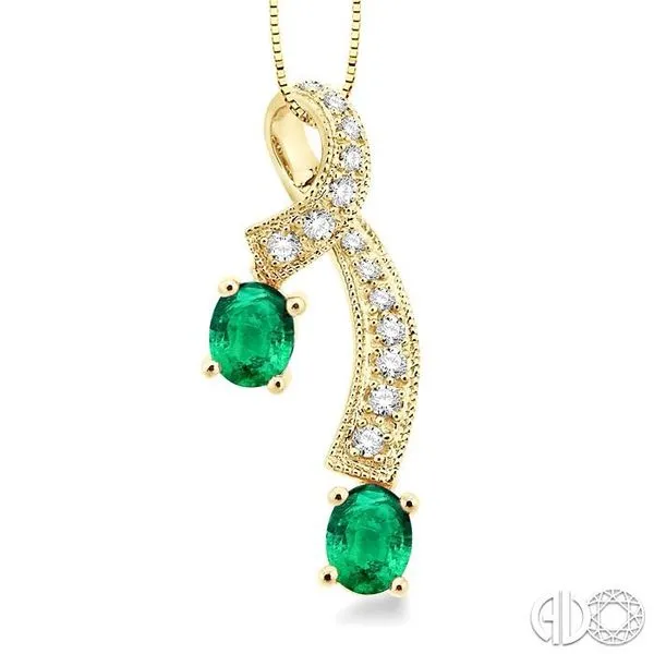 5x4MM Oval Cut Emerald and 1/6 Ctw Round Cut Diamond Pend...
