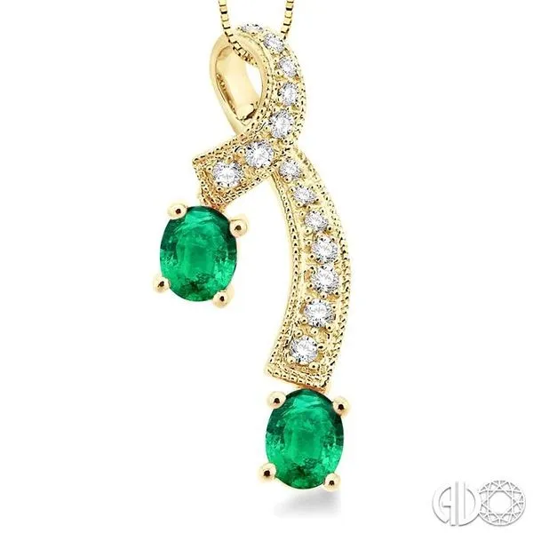 5x4MM Oval Cut Emerald and 1/6 Ctw Round Cut Diamond Pend...