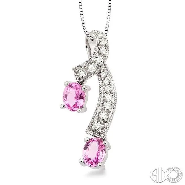 5x4MM Oval Cut Pink Sapphire and 1/6 Ctw Round Cut Diamon...