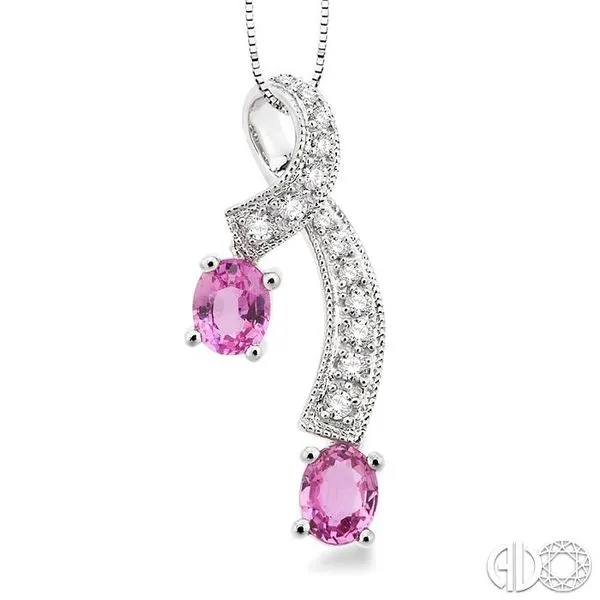 5x4MM Oval Cut Pink Sapphire and 1/6 Ctw Round Cut Diamon...